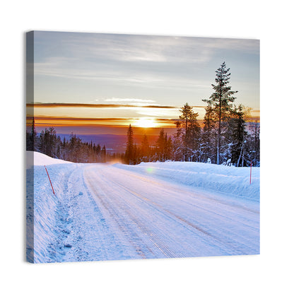 Snowy Road at Sunset Wall Art