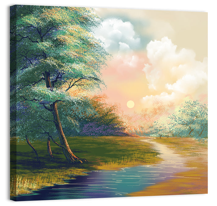 Spring Forest Sunrise Wall Art as a canvas print
