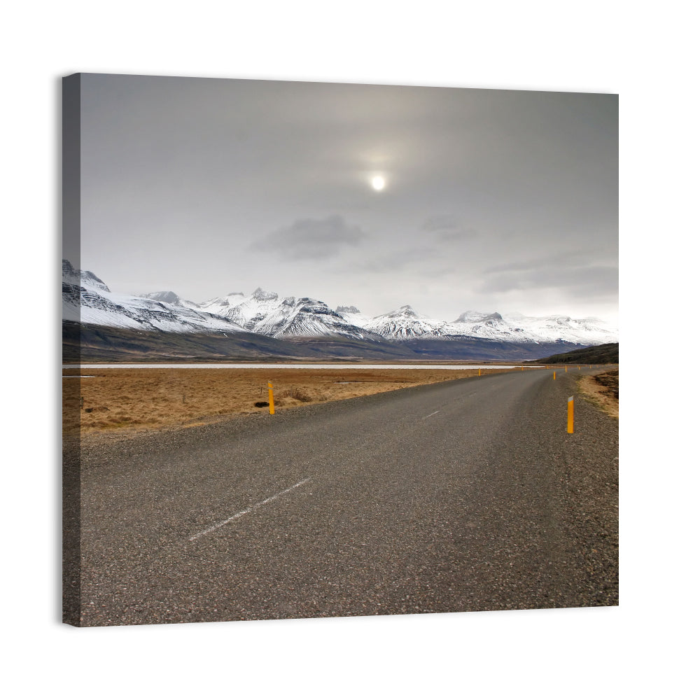 Icelandic Road to Snow-capped Mountains Wall Art