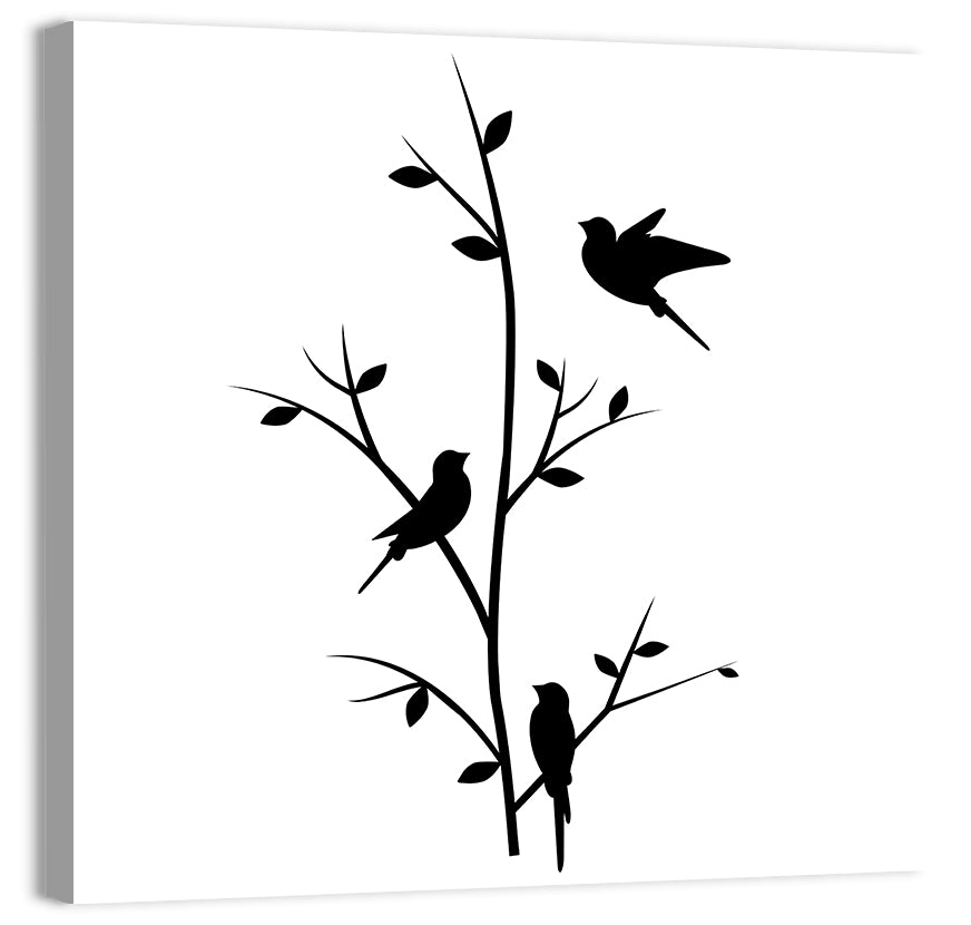 Three Birds on Branch Silhouette Wall Art