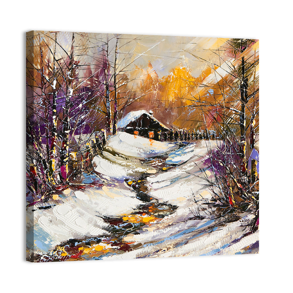 Snowy Path to Cabin Wall Art