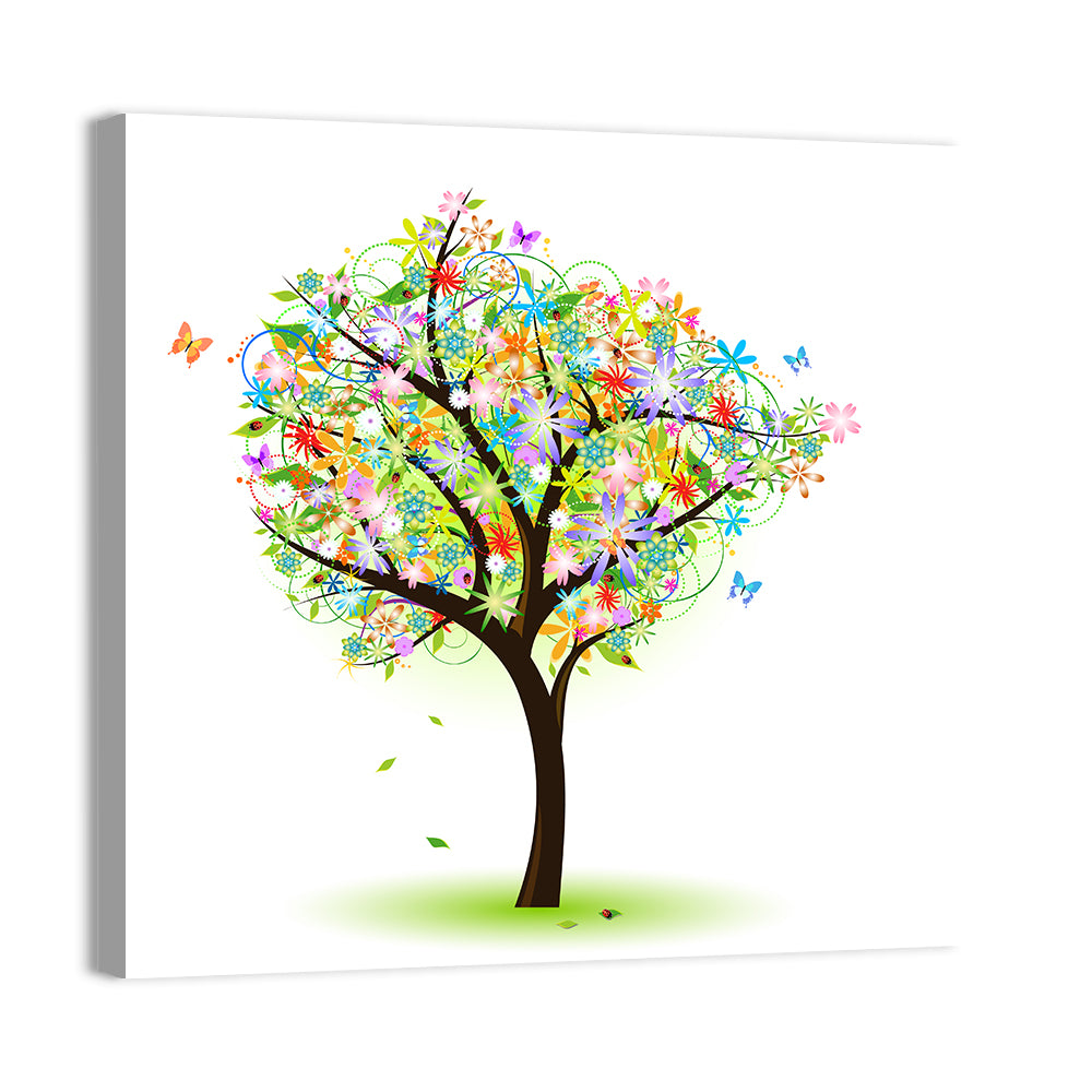 Whimsical Floral Tree Illustration Wall Art