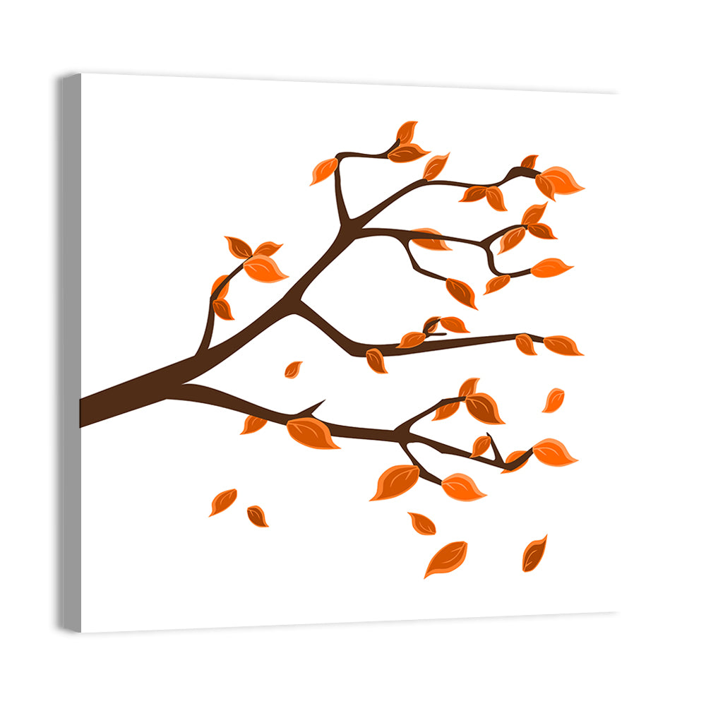 Golden Winter Leaves Illustration Wall Art, canvas print, square
