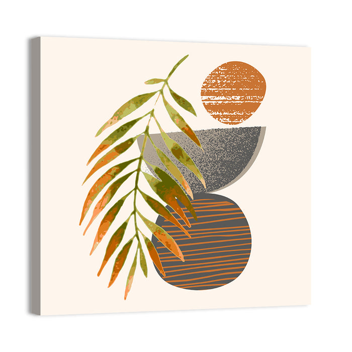 Palm Leaf Over Geometric Circles Wall Art as a canvas print