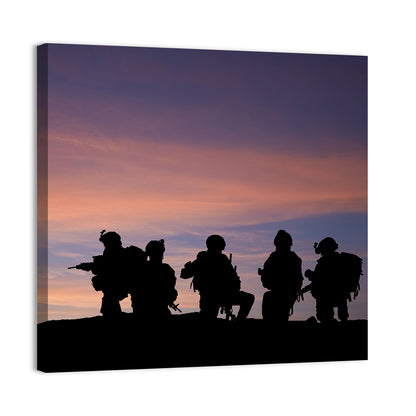 Soldiers Silhouetted at Sunset Wall Art