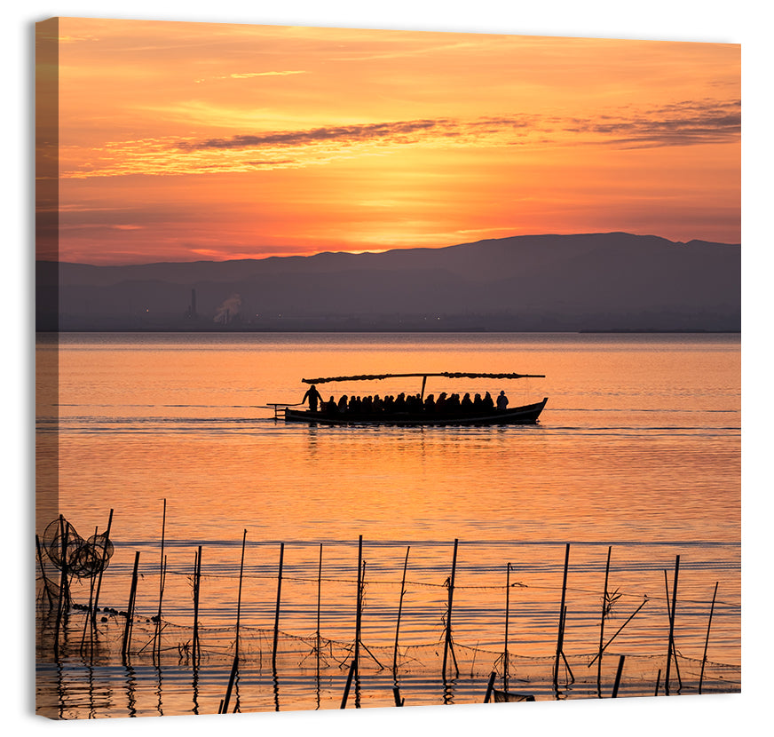 Albufera Sunrise Boat Silhouette Wall Art