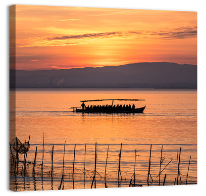 Albufera Sunrise Boat Silhouette Wall Art