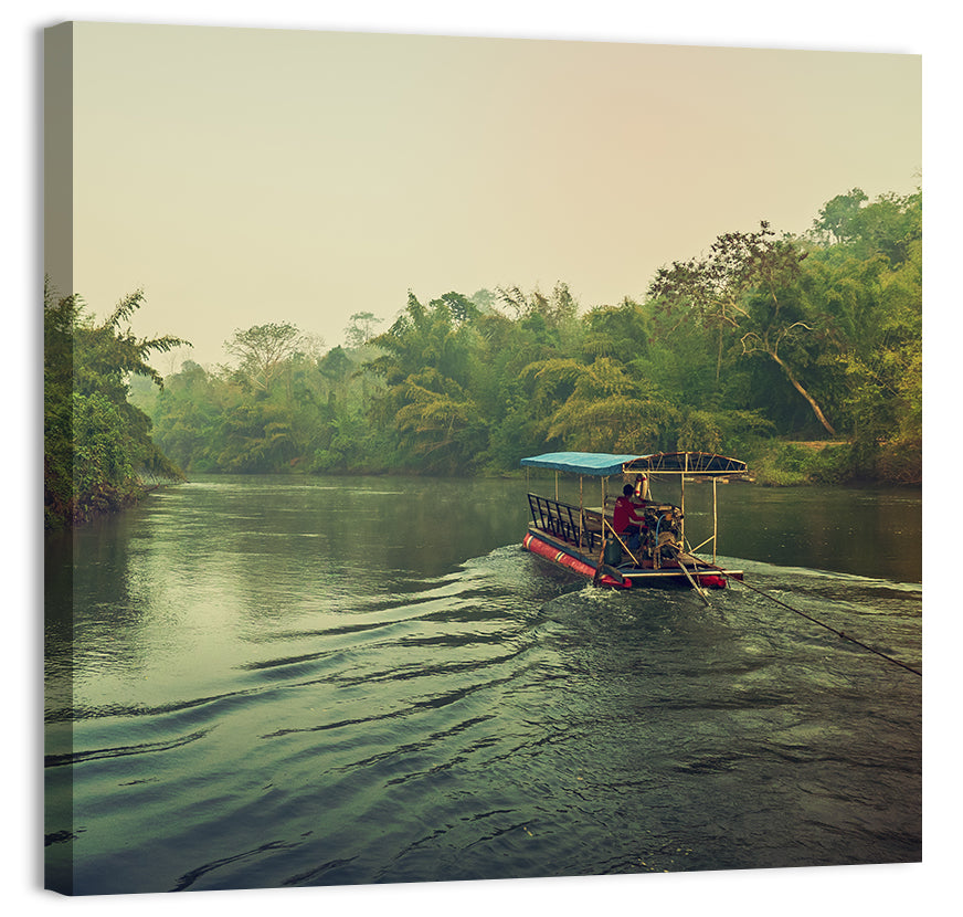 Misty Long-tail Boat on River Kwai Wall Art