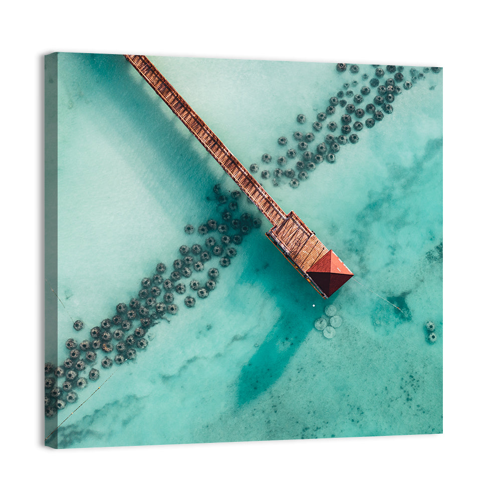 Aerial Red Pier Over Turquoise Water Wall Art