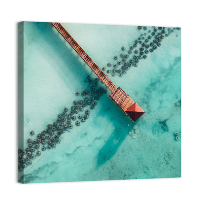 Aerial Red Pier Over Turquoise Water Wall Art
