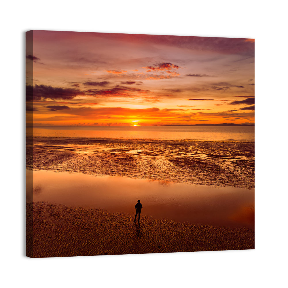 Solitary Figure on Sunset Shore Wall Art