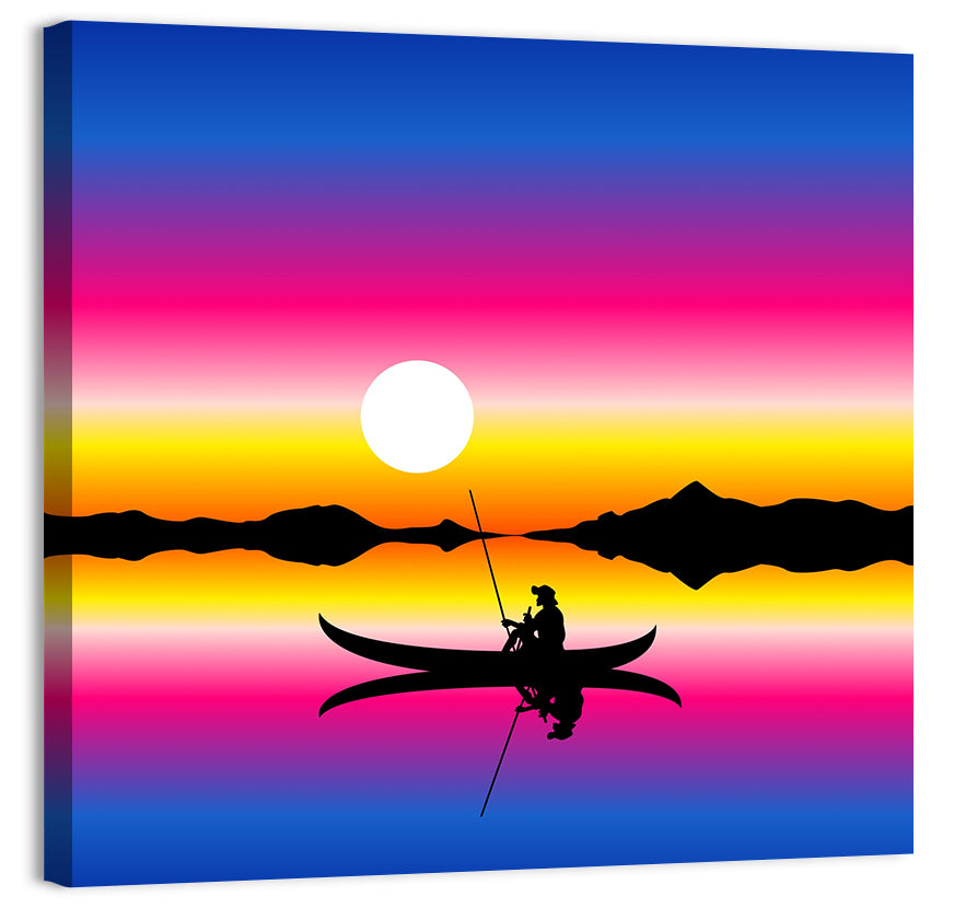 Fisherman Silhouette at Sunset Wall Art