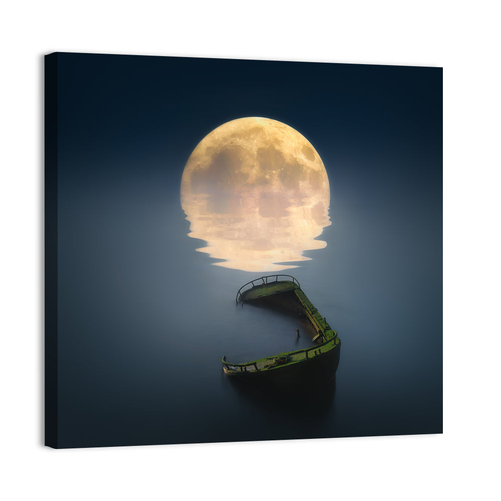 Moonlit Shipwreck Reflection Wall Art