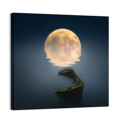 Moonlit Shipwreck Reflection Wall Art