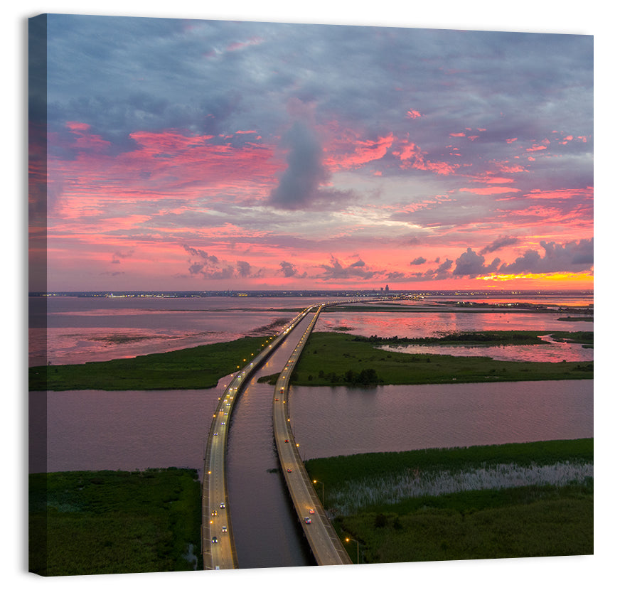 Mobile Bay Causeway at Dusk Wall Art