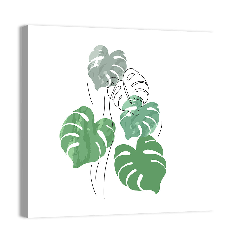 Monstera Leaves Watercolor Study Wall Art, canvas print, square
