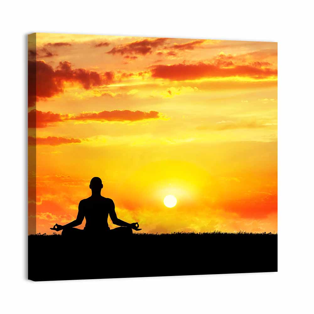 Sunset Yoga Meditation Silhouette Wall Art