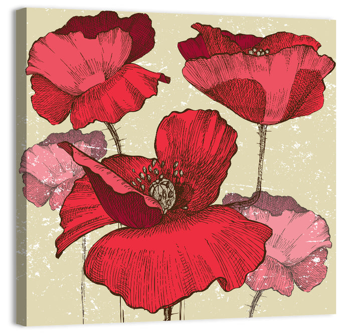 Vintage Poppy Illustration Wall Art as a canvas print