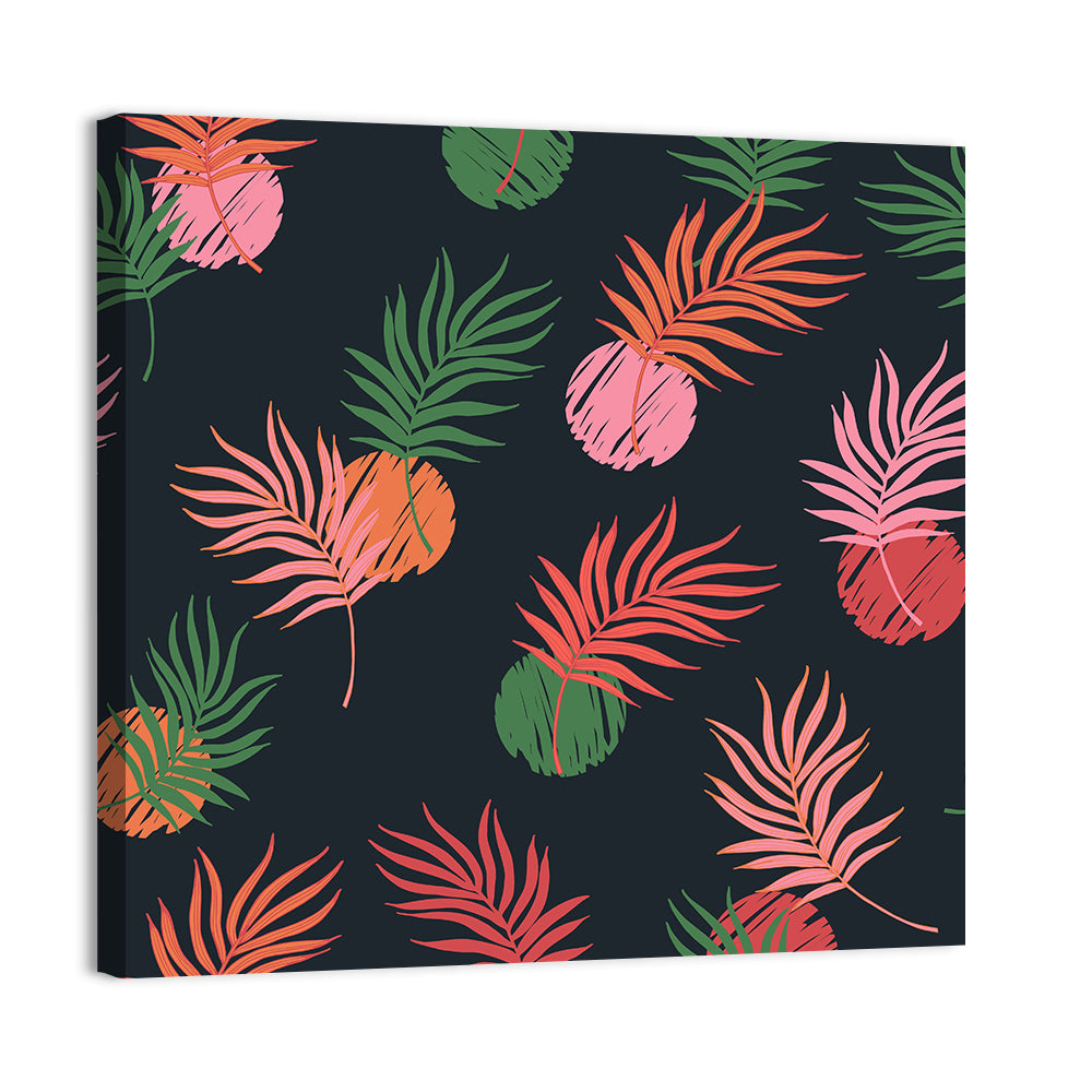 Palm Leaves with Scribbled Circles Wall Art, canvas print, square
