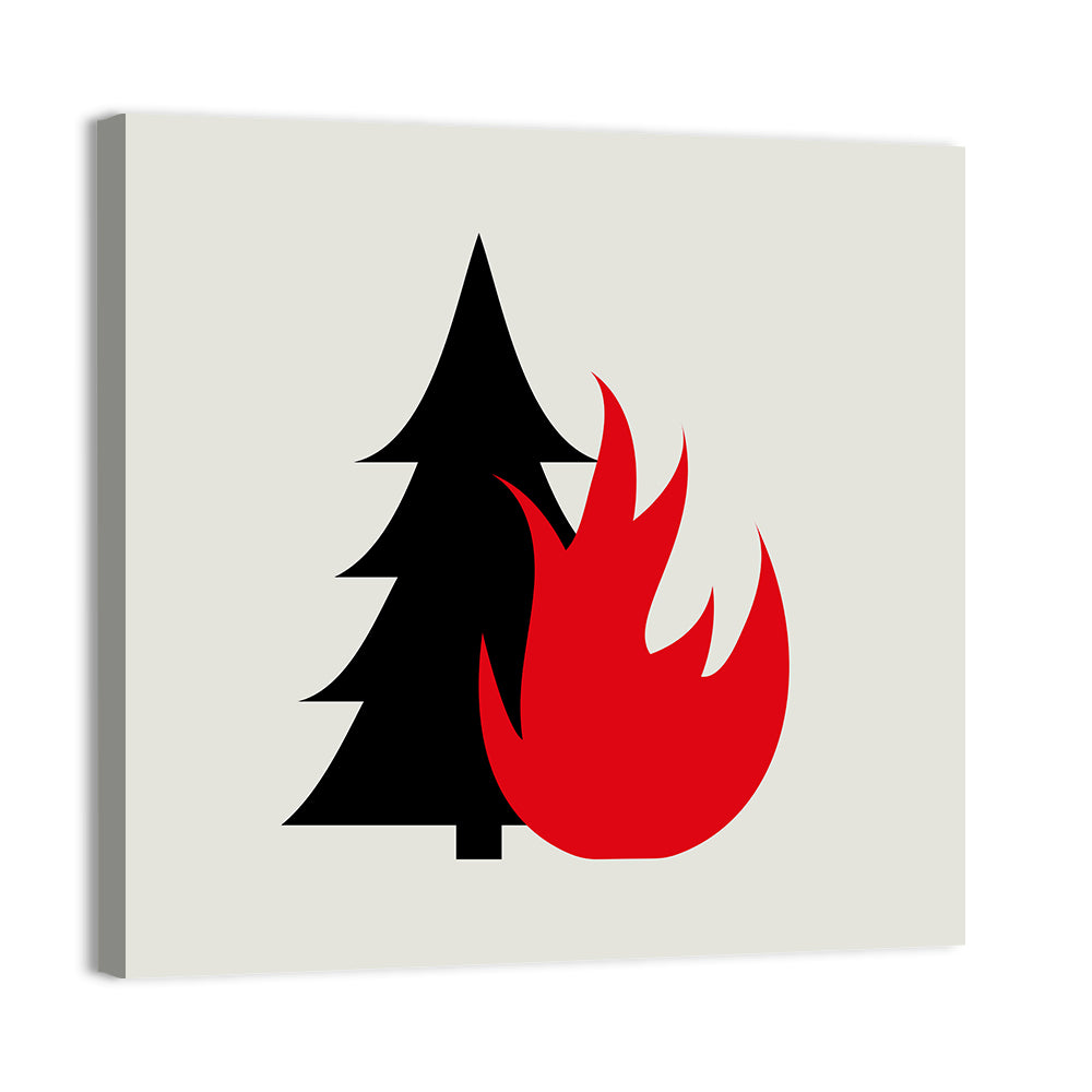 Forest Fire Minimalist Illustration Wall Art, canvas print, square