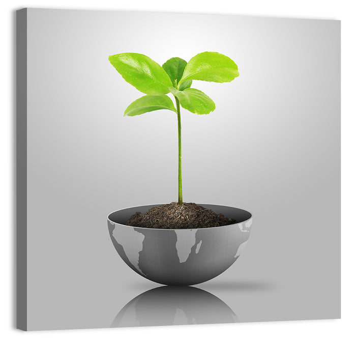 Young Plant on Globe Wall Art as a canvas print