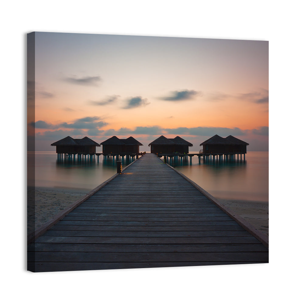 Overwater Bungalows at Sunset Wall Art