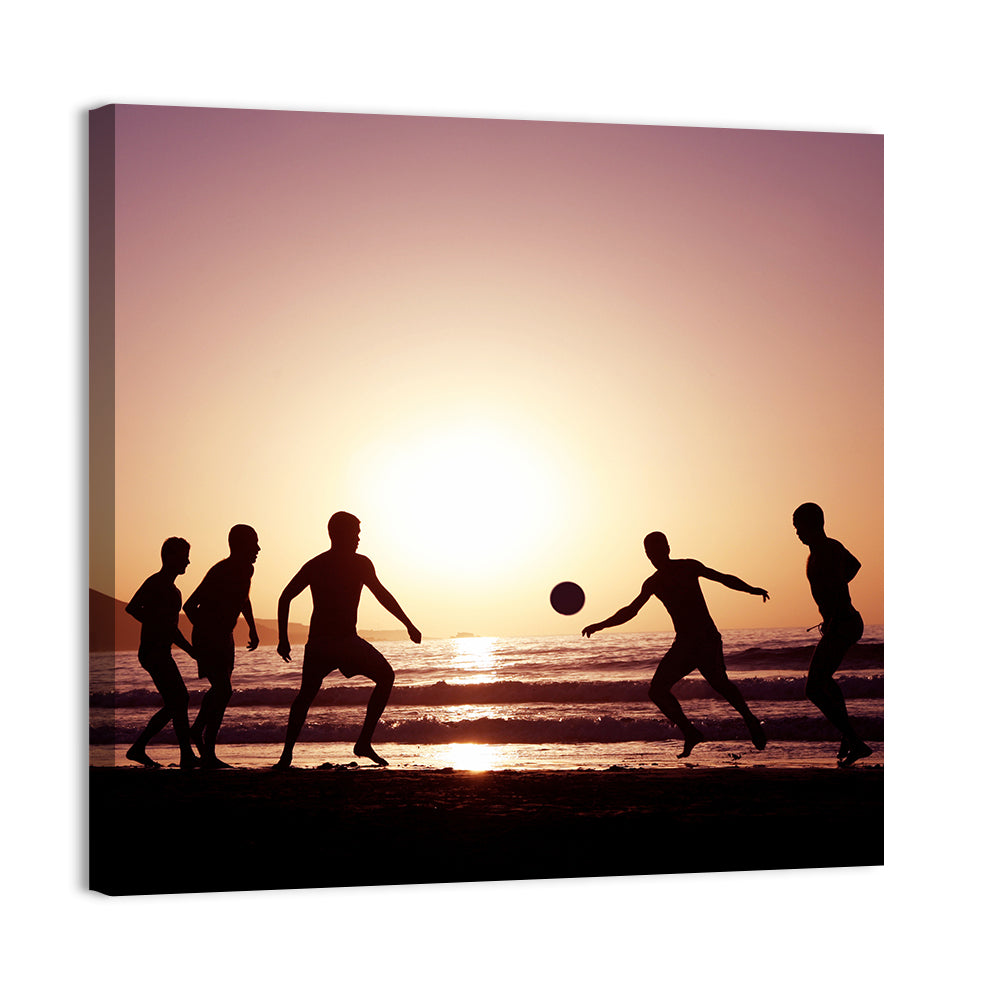 Beach Football at Sunset Wall Art