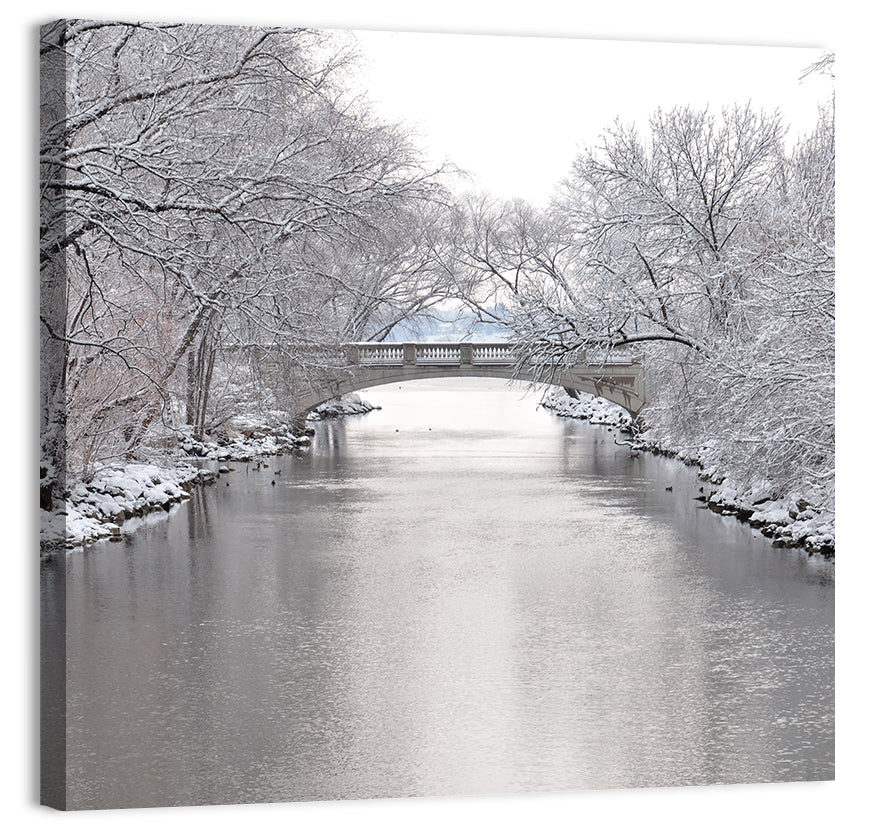 Yahara River Winter Stone Bridge Wall Art