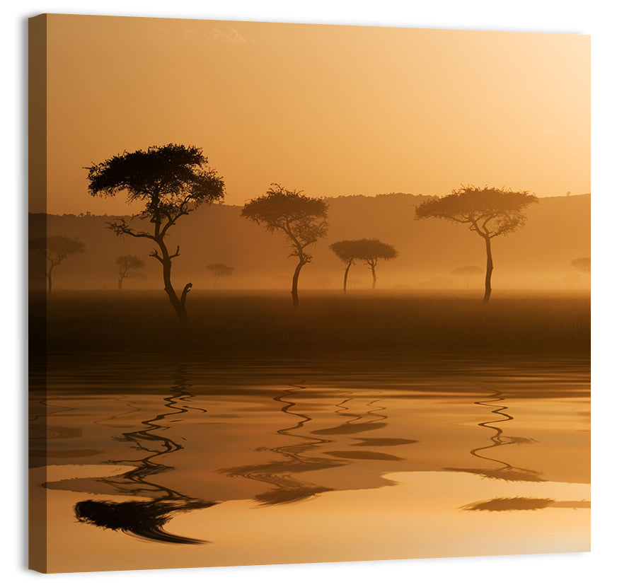 Savanna Sunset Acacia Silhouettes Wall Art
