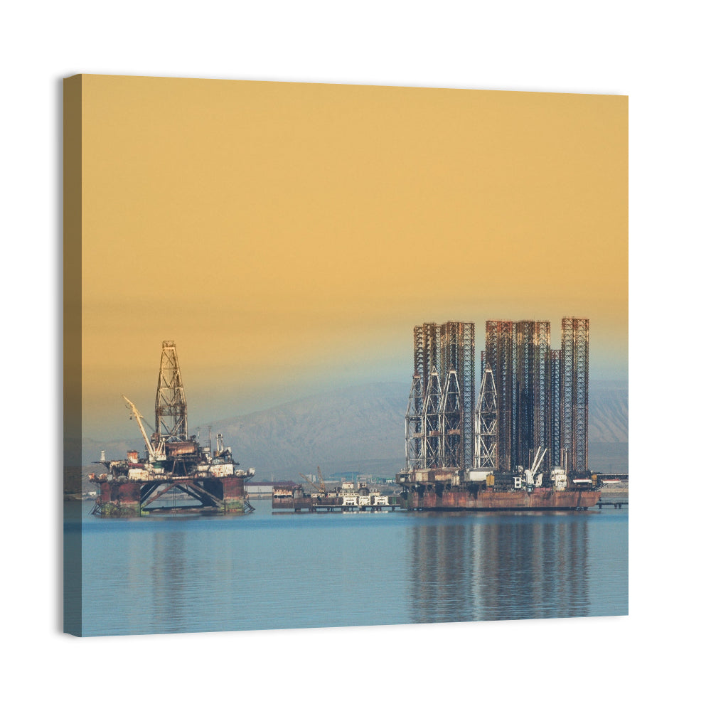 Baku Oil Rigs at Dusk Wall Art