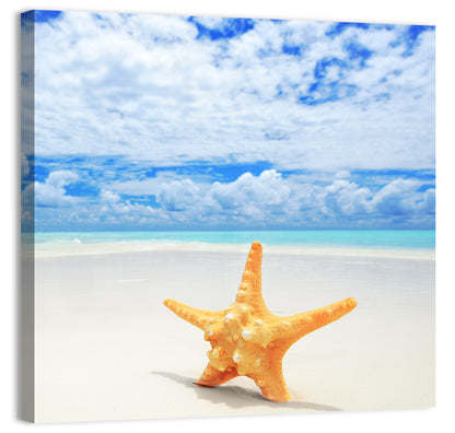 Minimalist Yellow Starfish on Turquoise Shore Wall Art