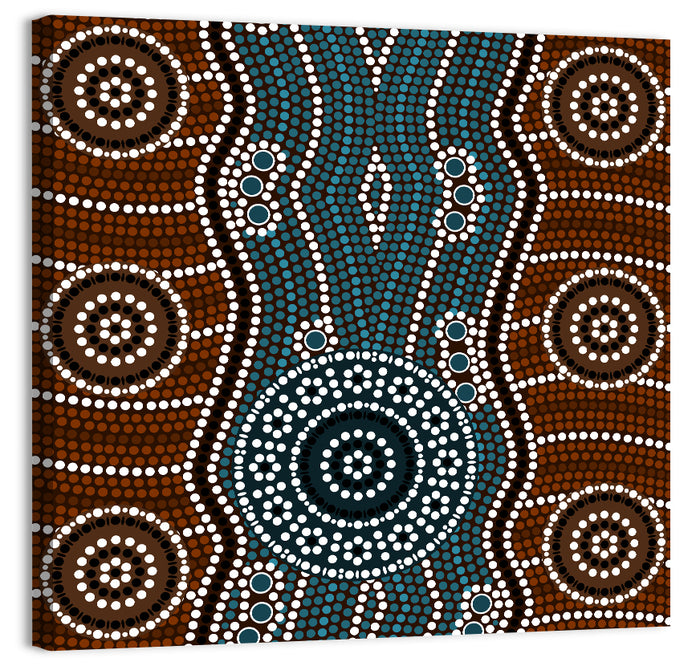 Concentric River Dot Painting Wall Art as a canvas print