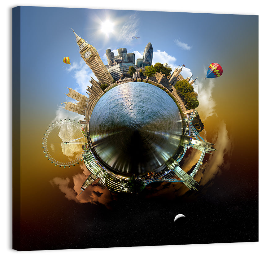 Miniature Planet London Skyline Wall Art, canvas print, square