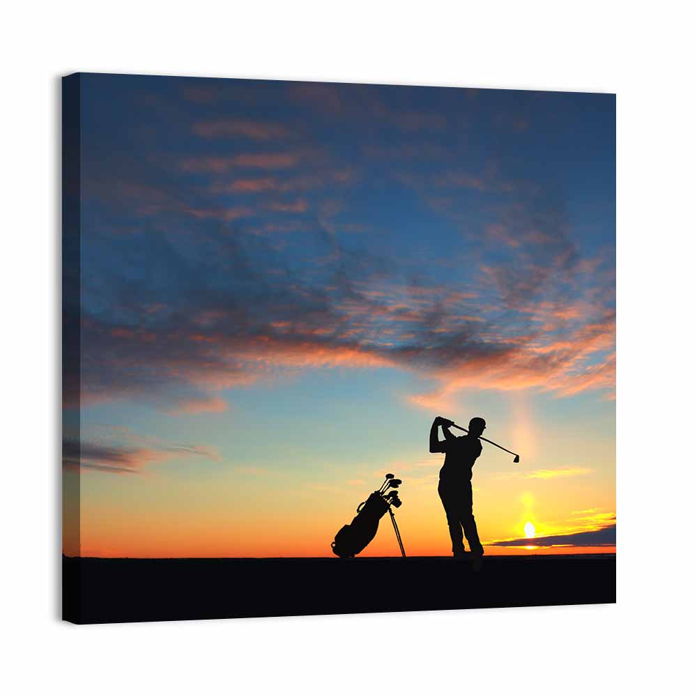 Sunset Golfer Silhouette Wall Art