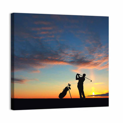 Sunset Golfer Silhouette Wall Art