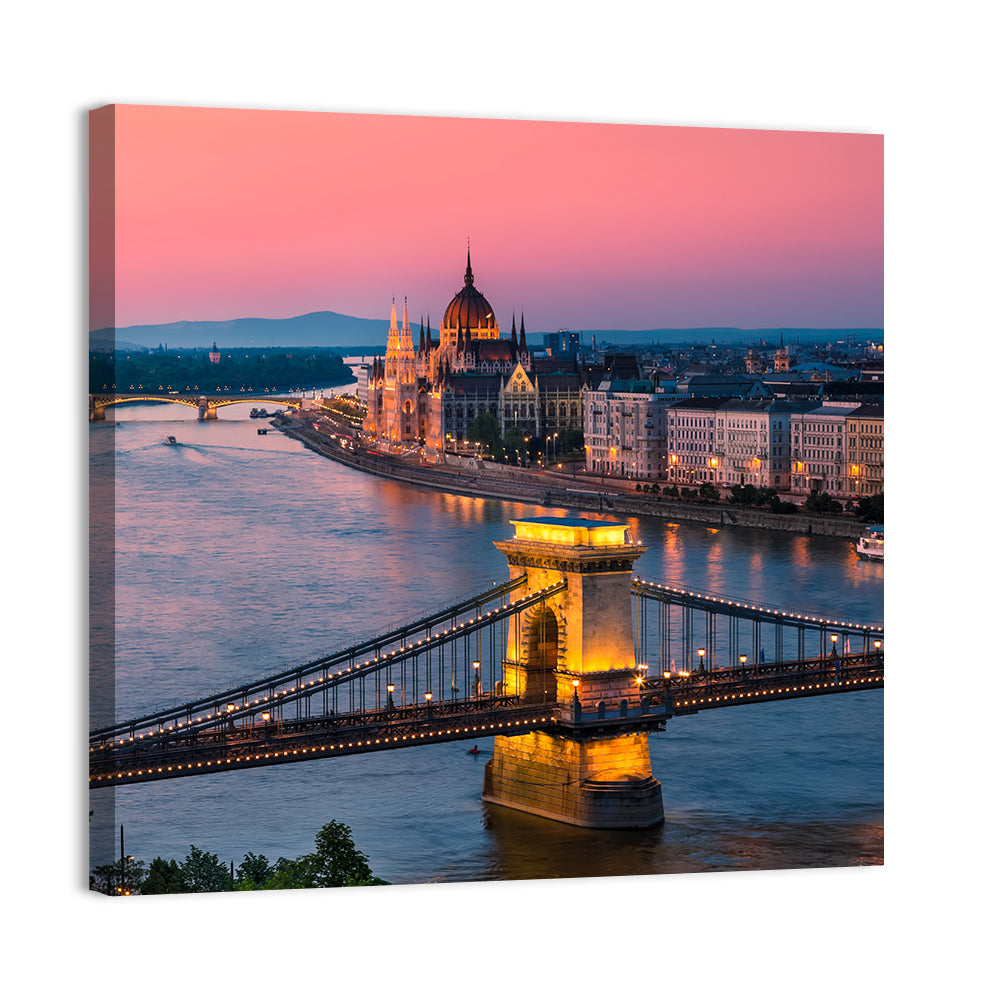 Budapest Chain Bridge at Twilight Wall Art