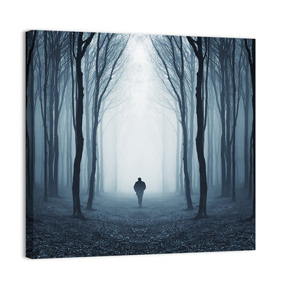Lone Figure in Misty Forest Wall Art