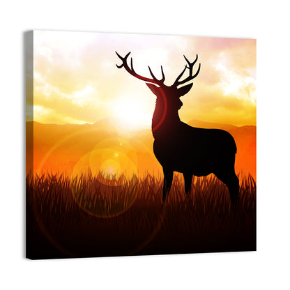 Golden Hour Deer Silhouette Wall Art