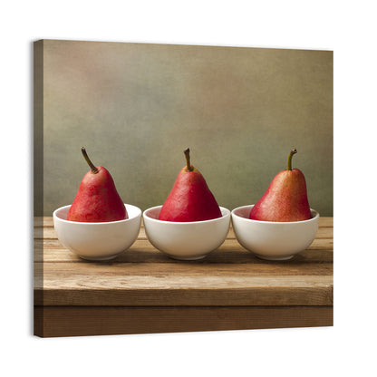 Three Red Pears in Bowls Wall Art