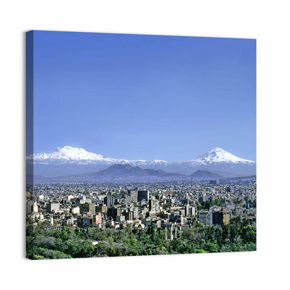 Mexico City Skyline with Volcanoes Wall Art