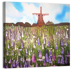 Windmill in Floral Field Wall Art