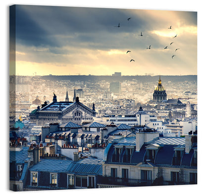 Paris Rooftops Under Dramatic Clouds Wall Art
