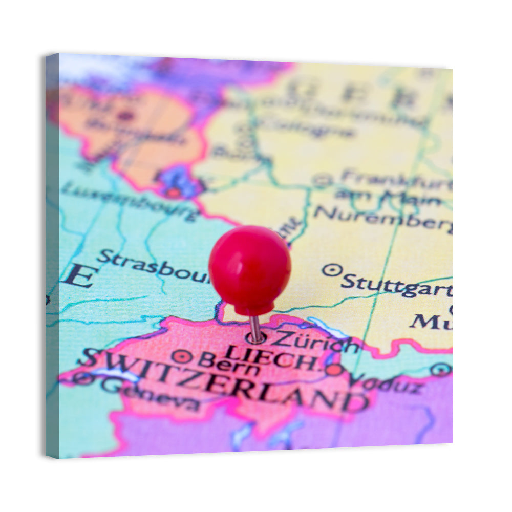 Zurich Map with Red Pin Wall Art