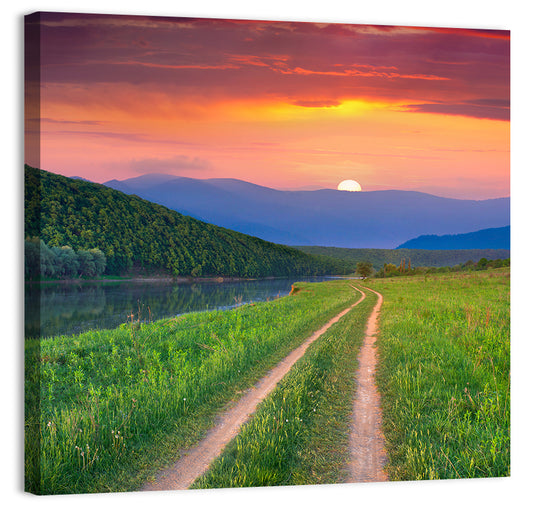 Sunset Path to Mountain Lake Wall Art