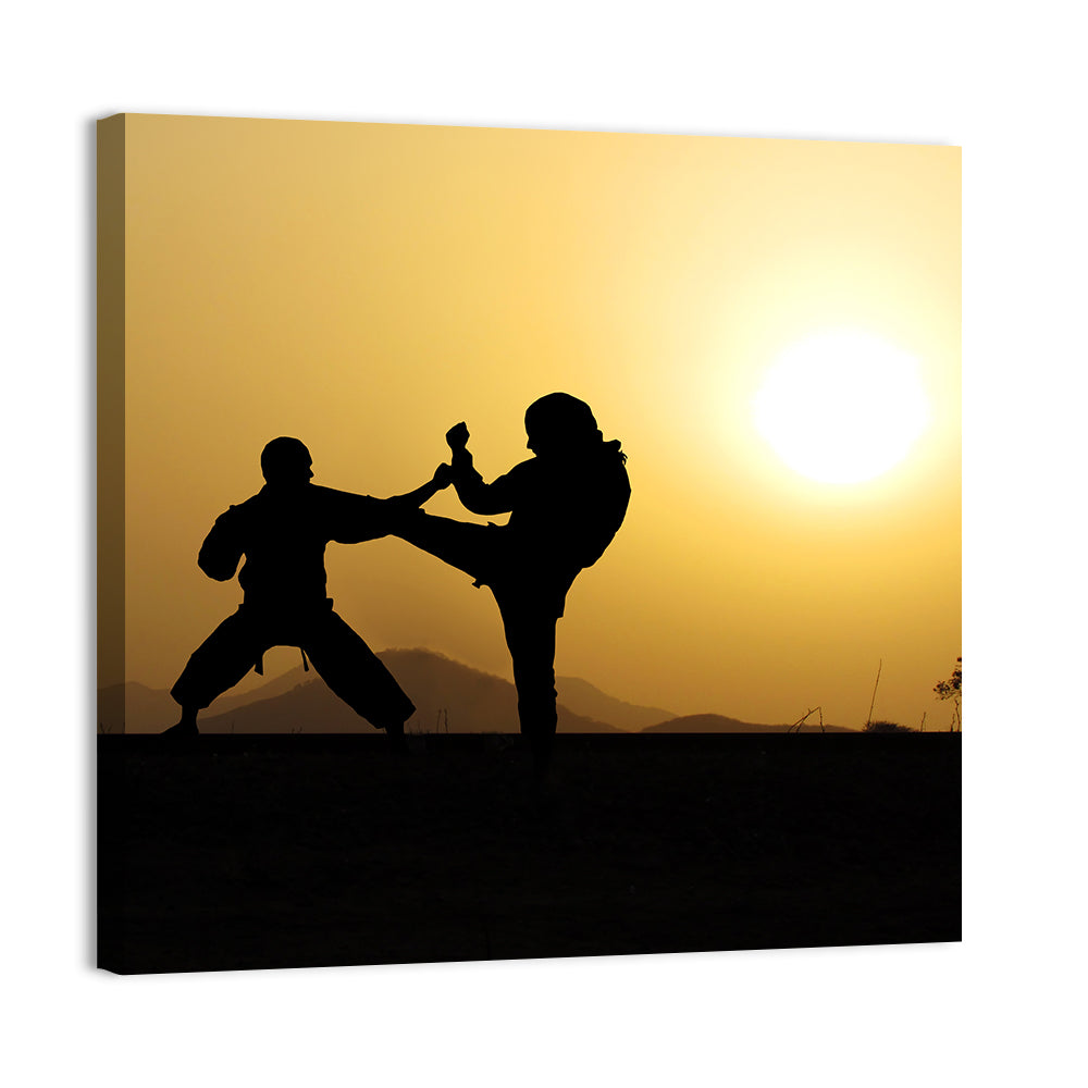Martial Arts Silhouettes at Sunset Wall Art
