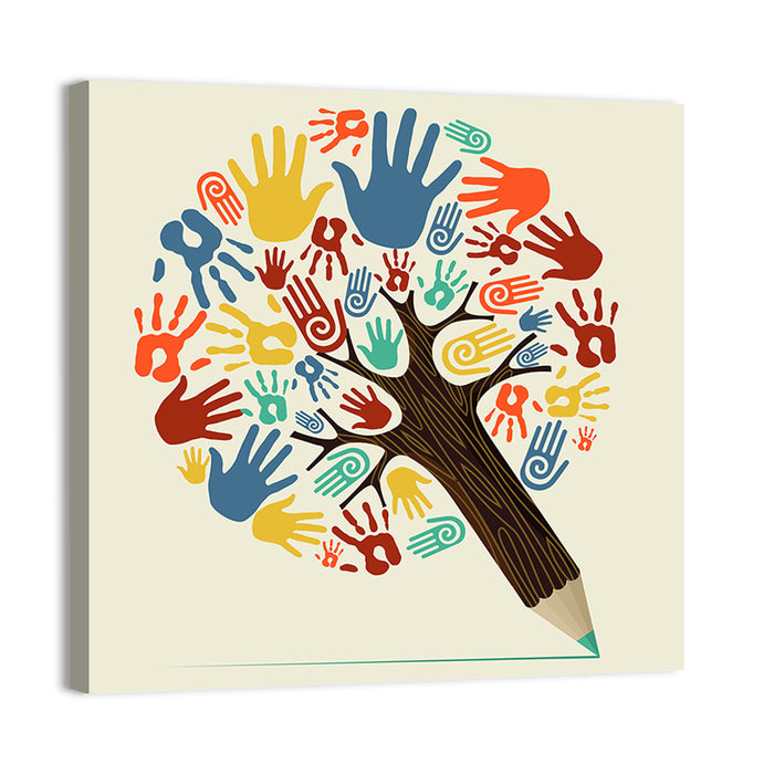 Handprint Tree Illustration Wall Art as a canvas print