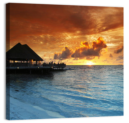 Overwater Bungalow Sunset Pier Wall Art