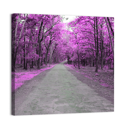 Magenta Autumn Forest Road Wall Art