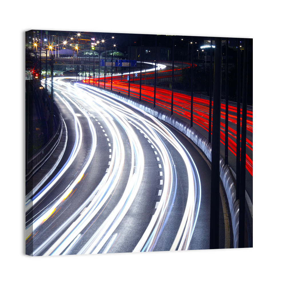 Night Highway Light Trails Wall Art