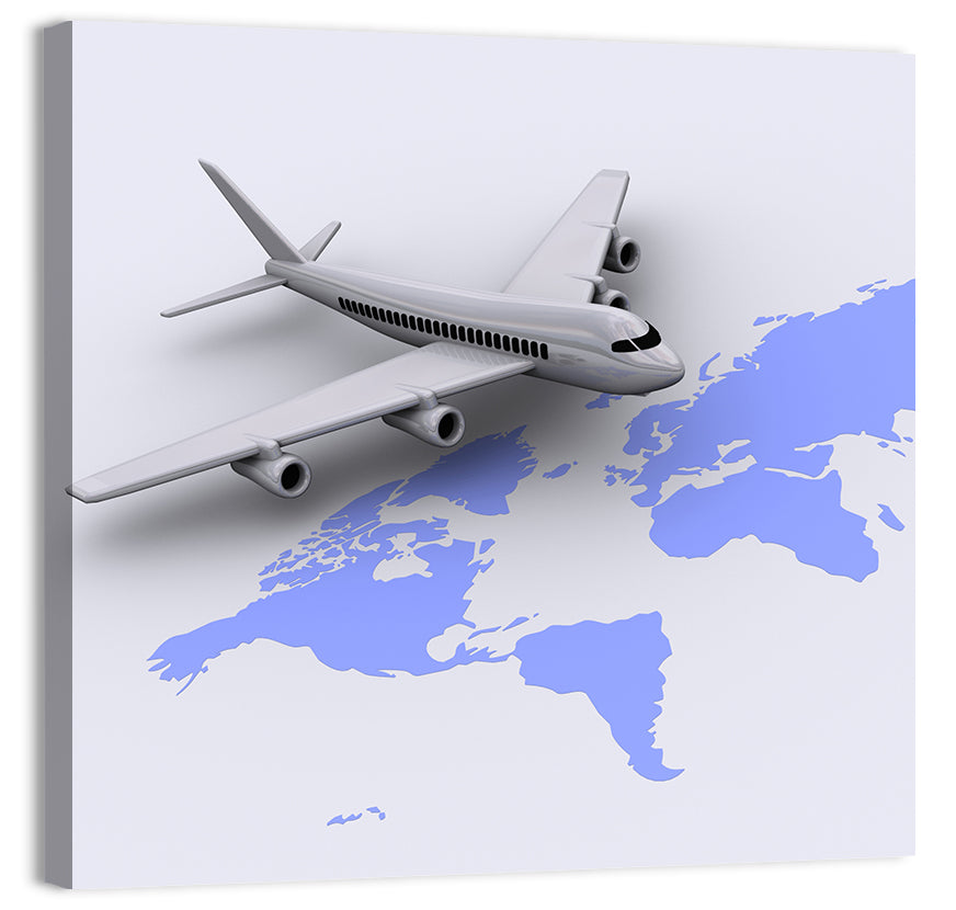 Airplane Over World Map Wall Art